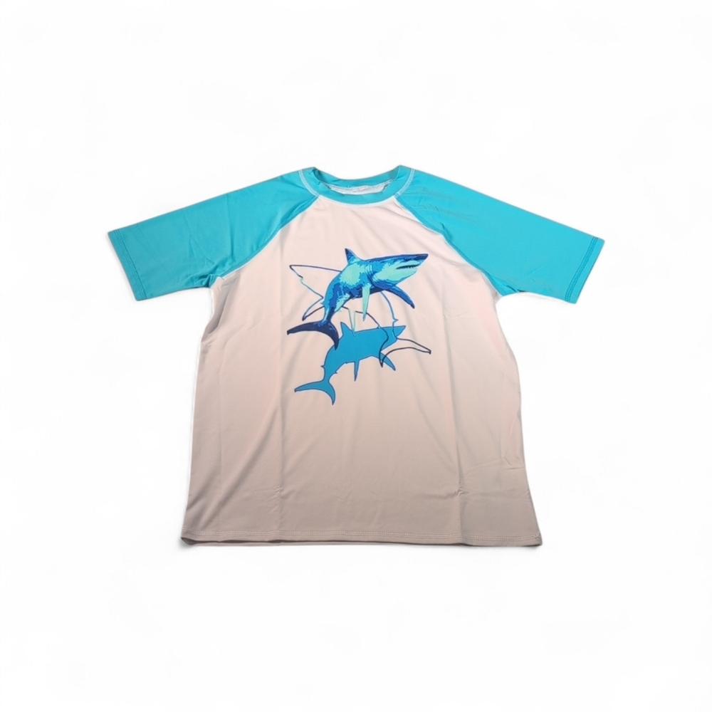 Lands End Shark Short Sleeve Rash Guard Swim Shirt